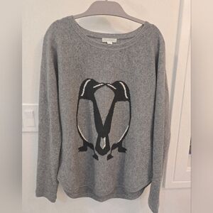 Garnet Hill Gray Sweater with Penguin Design